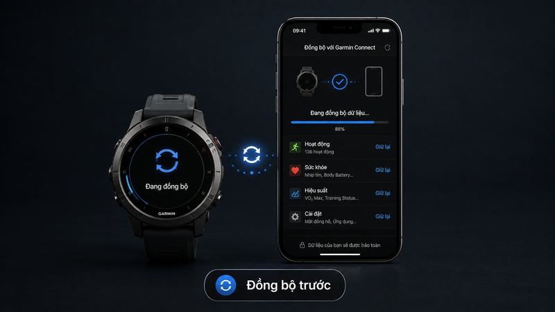 Màn hình Garmin Connect hướng dẫn đồng bộ dữ liệu đồng hồ Garmin trước khi xóa nội dung để giải phóng bộ nhớ Màn hình Garmin Connect hướng dẫn đồng bộ dữ liệu đồng hồ Garmin trước khi xóa nội dung để giải phóng bộ nhớ