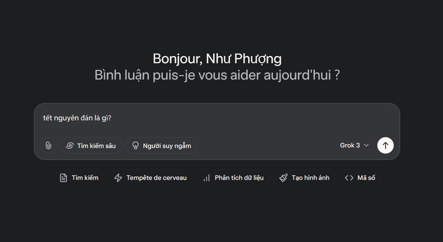 Nhập câu lệnh vào ô chat Grok 3 Nhập câu lệnh vào ô chat Grok 3
