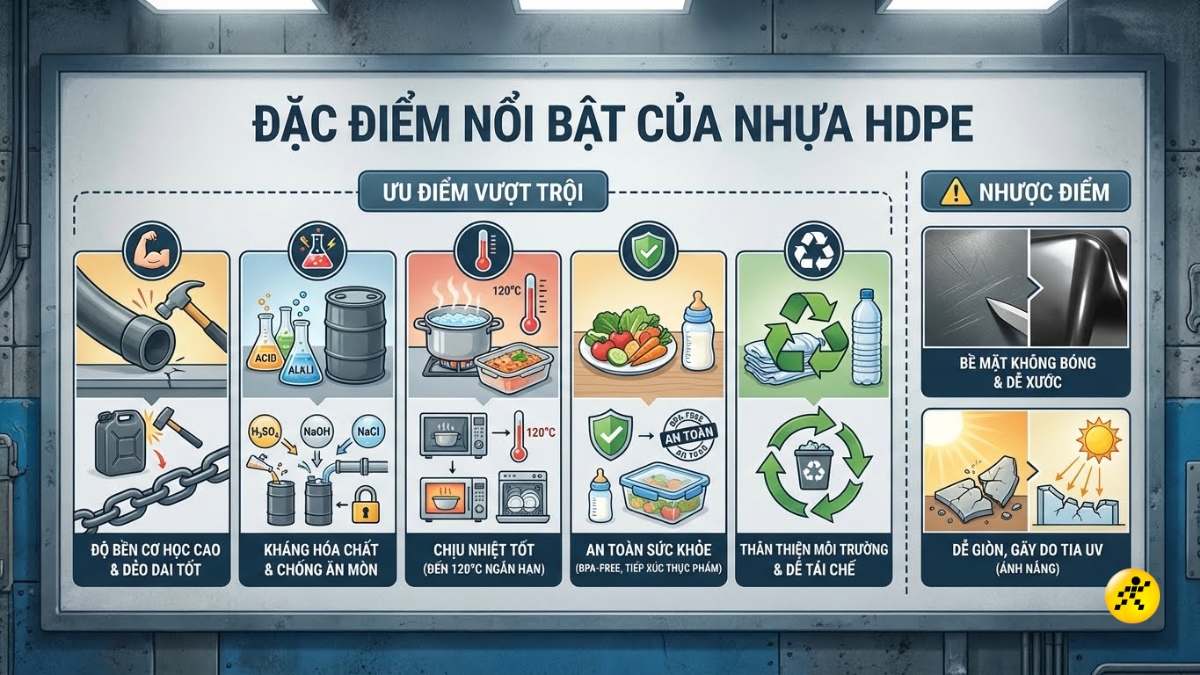 Đặc t&iacute;nh nổi bật của nhựa HDPE