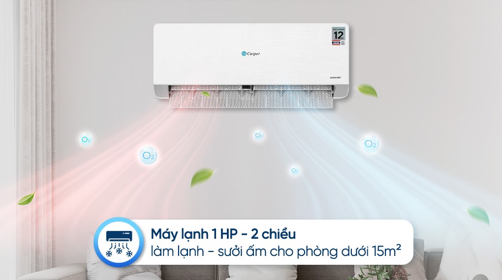 Máy lạnh 2 chiều Casper Inverter 9000 BTU QH-09IU36A 8.530 BTU treo tường cho phòng ngủ diện tích nhỏ