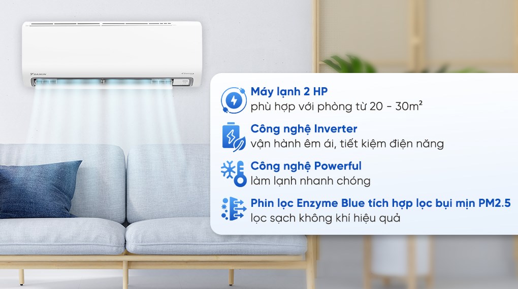 Máy lạnh Daikin Inverter FTKB50ZVMV 18000 BTU công suất 2 HP cho không gian phòng khách lớn