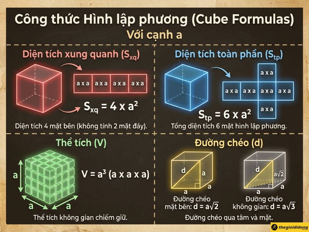 C&ocirc;ng thức t&iacute;nh diện t&iacute;ch v&agrave; thể t&iacute;ch h&igrave;nh lập phương