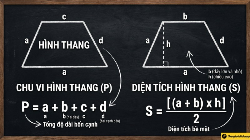 C&ocirc;ng thức chu vi, diện t&iacute;ch h&igrave;nh thang