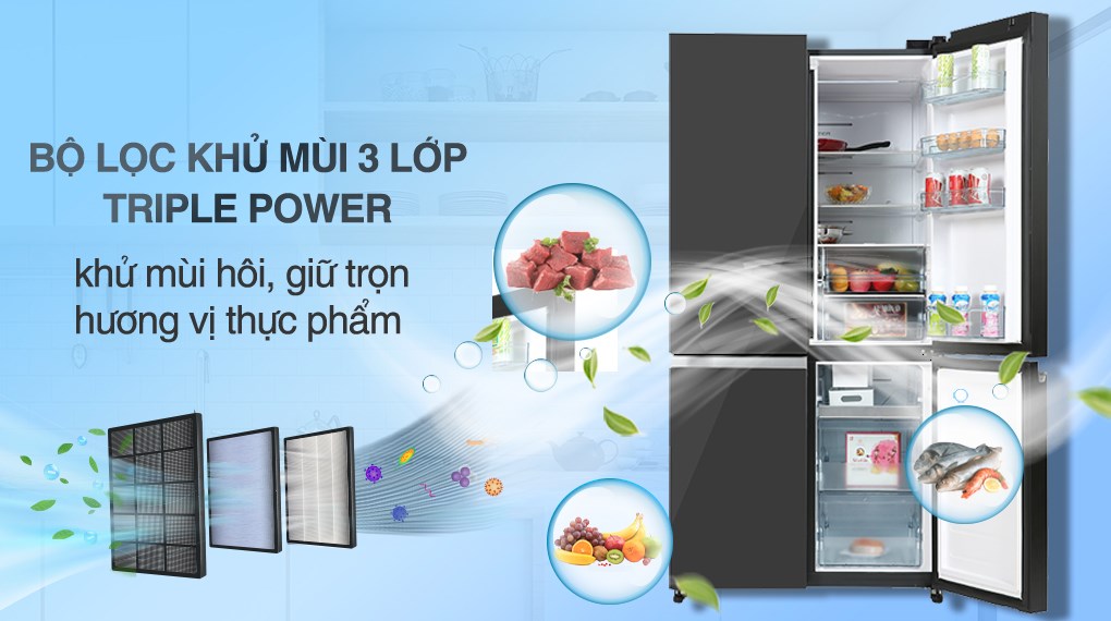 Tủ lạnh Hitachi Inverter 569 lít Multi Door R-WB640PGV1 GMG bộ lọc Triple Power, khử mùi mạnh mẽ