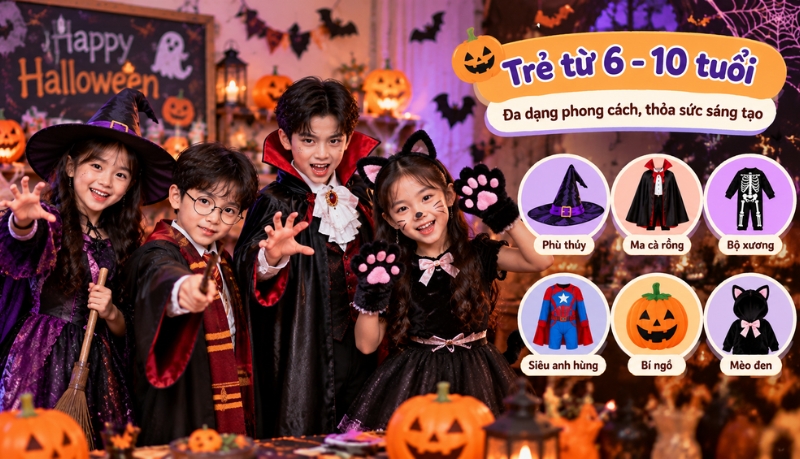 Chọn đồ hóa trang Halloween cho trẻ từ 6 - 10 tuổi cần thêm phụ kiện Chọn đồ hóa trang Halloween cho trẻ từ 6 - 10 tuổi cần thêm phụ kiện