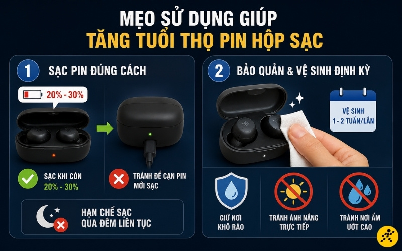 Duy trì thói quen vệ sinh định kỳ tai nghe khoảng 1 - 2 tuần một lần Duy trì thói quen vệ sinh định kỳ tai nghe khoảng 1 - 2 tuần một lần