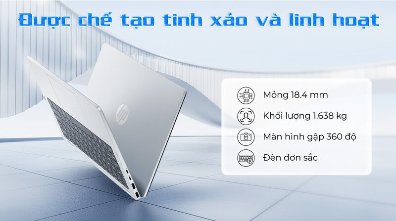 Laptop HP OmniBook 5 Flip 14 fp0057TU có pin 68Wh trụ cả ngày kể cả khi gập màn liên tục sang chế độ máy tính bảng Laptop HP OmniBook 5 Flip 14 fp0057TU