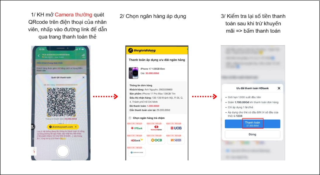 Hướng dẫn thanh toán khuyến mãi thẻ trả thẳng