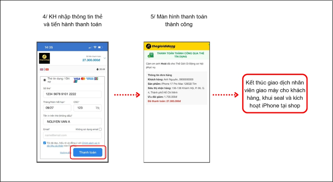 Hướng dẫn thanh toán khuyến mãi thẻ trả thẳng