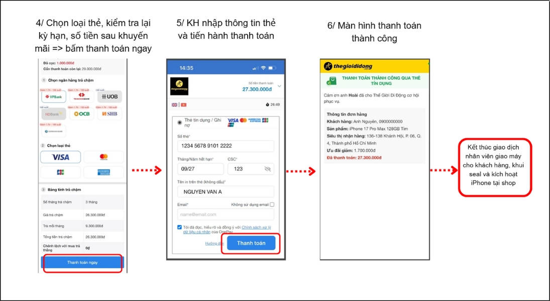 Hướng dẫn thanh toán khuyến mãi thẻ trả chậm