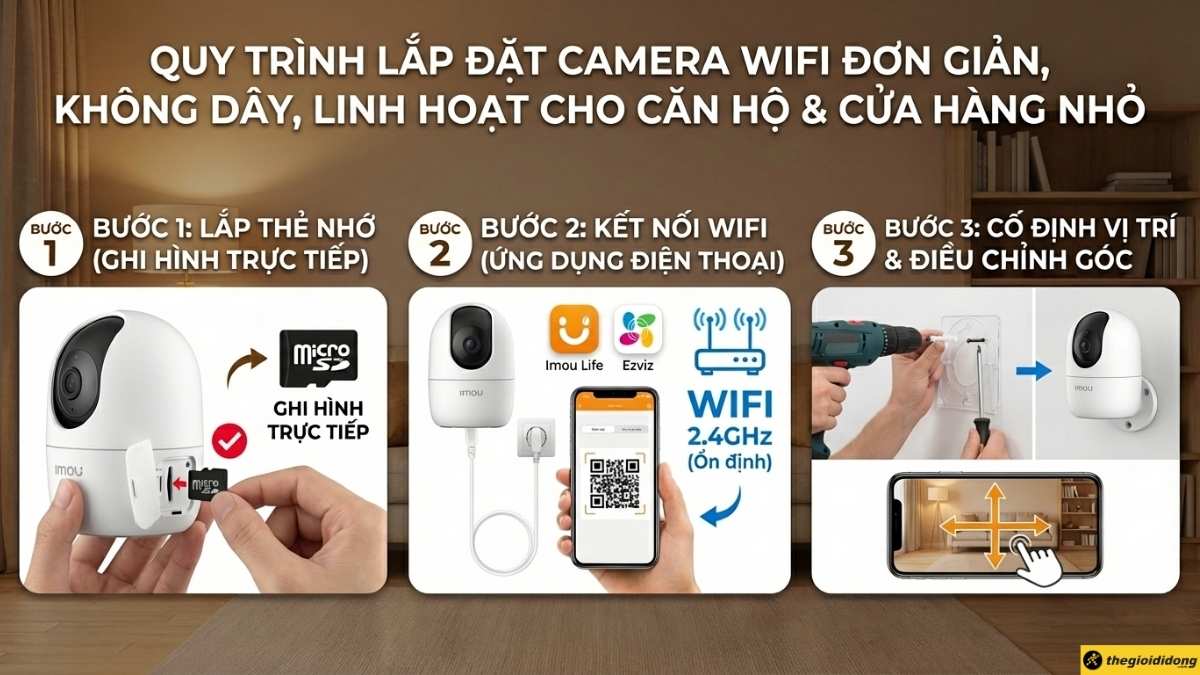 Quy tr&igrave;nh lắp đặt camera WiFi kh&ocirc;ng d&acirc;y