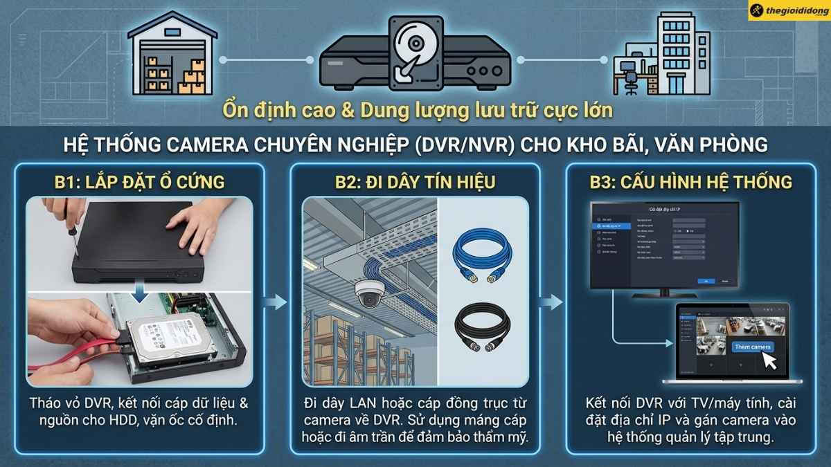 Quy tr&igrave;nh lắp đặt hệ thống camera c&oacute; đầu ghi