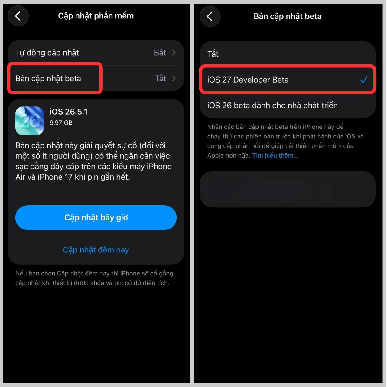 Chọn bản cập nhật iOS 27 Beta Chọn bản cập nhật iOS 27 Beta