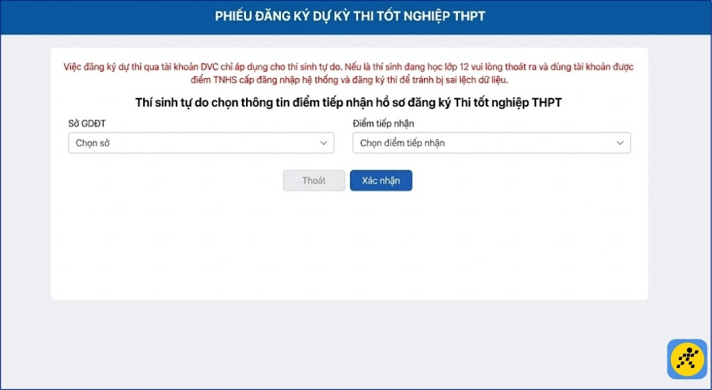 Thí sinh chọn thông tin Sở GDĐT và điểm TNHS nơi tiếp nhận hồ sơ của mình