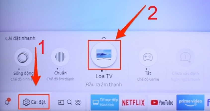 Mở c&agrave;i đặt v&agrave; chọn Loa TV