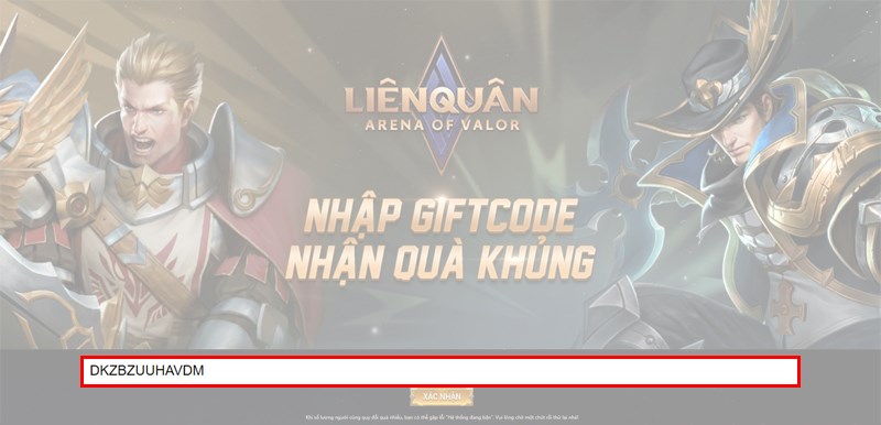 Nhập giftcode vào ô trống