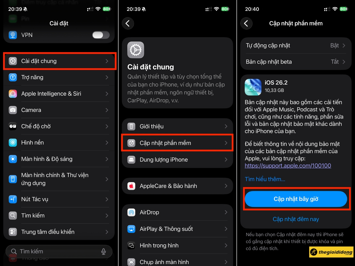 C&aacute;ch cập nhật iOS 26.2