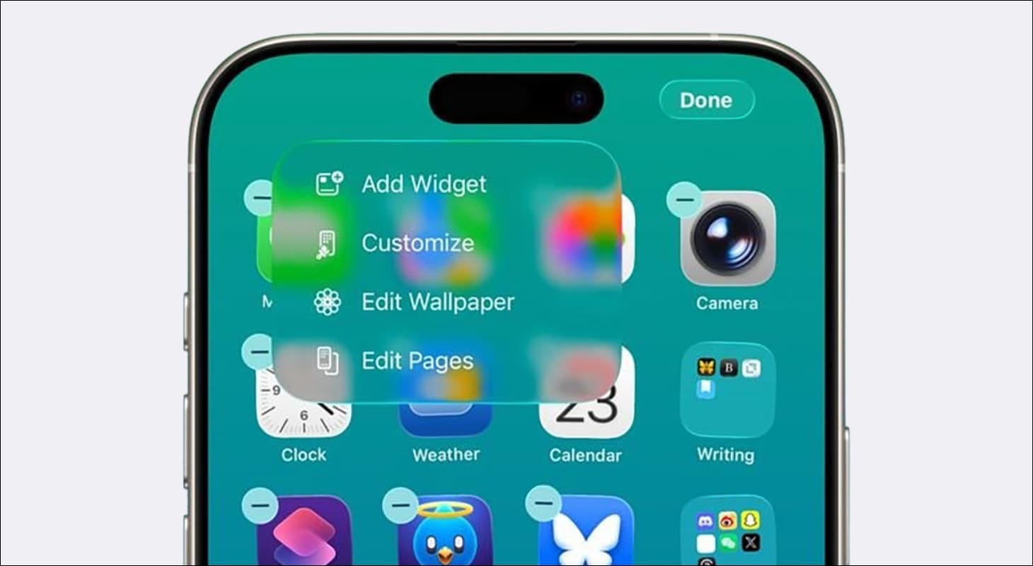 Trong bản iOS 26.4 beta 2, menu chỉnh sửa ở màn hình chính được thiết kế trong suốt Trong bản iOS 26.4 beta 2, menu chỉnh sửa ở màn hình chính được thiết kế trong suốt
