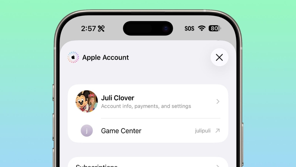 Mục "Apple Account" hiện được căn lề trái Mục "Apple Account" hiện được căn lề trái