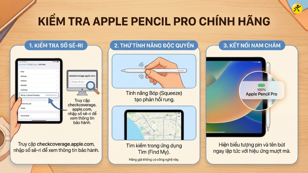 C&aacute;ch kiểm tra Apple Pencil Pro ch&iacute;nh h&atilde;ng