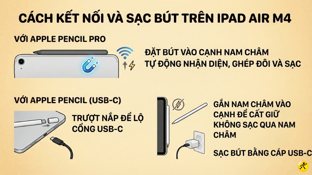 C&aacute;ch kết nối v&agrave; sạc b&uacute;t tr&ecirc;n iPad Air M4