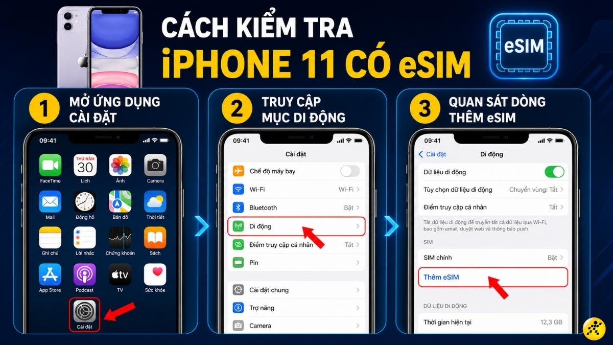 C&aacute;ch kiểm tra eSIM tr&ecirc;n iPhone 11 