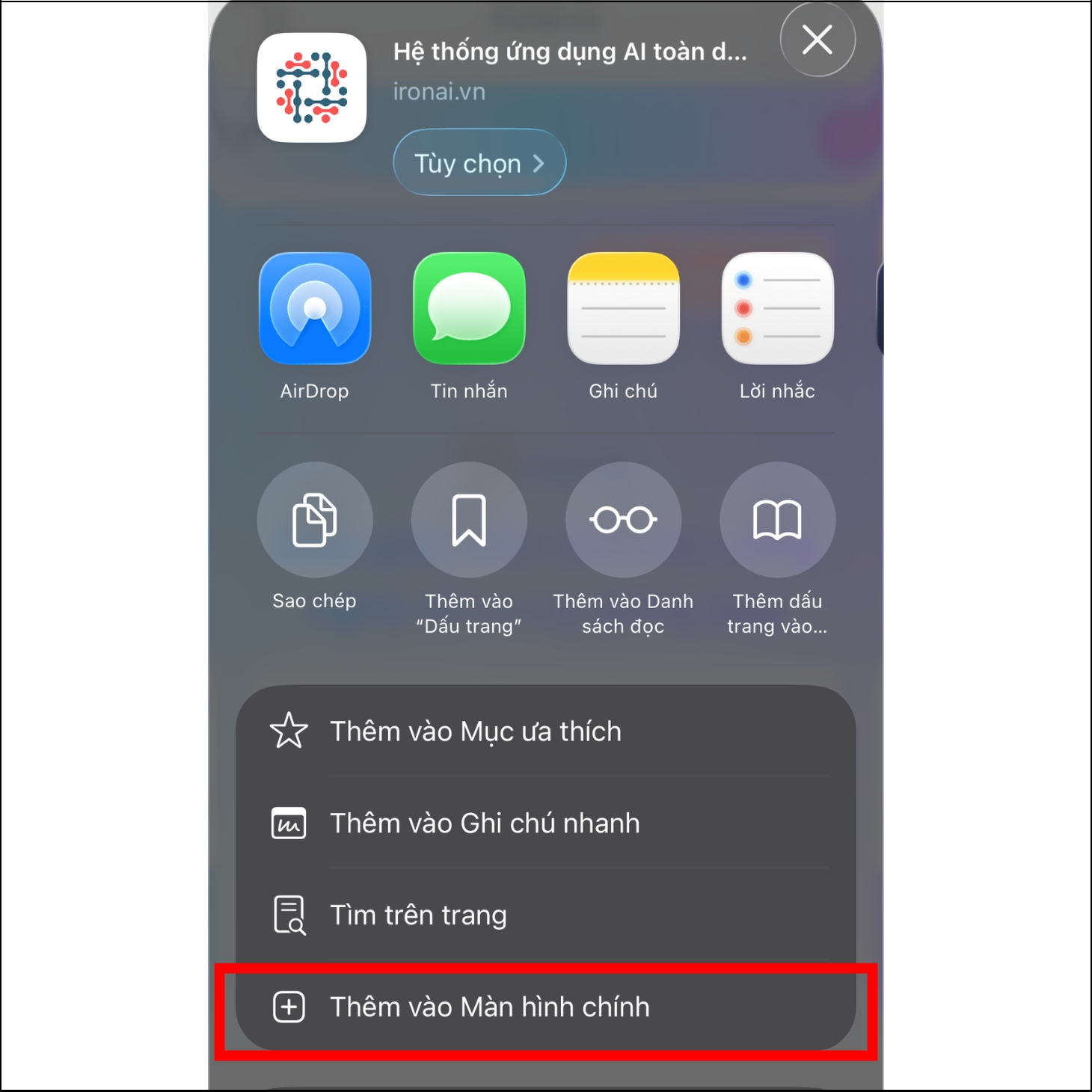 Thêm ứng dụng IronAI vào màn hình chính trên điện thoại