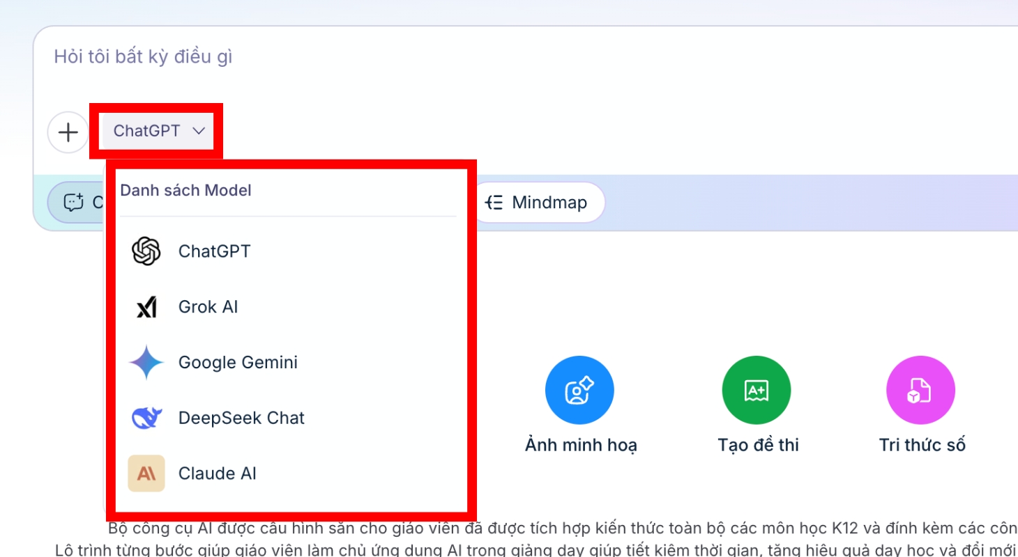 Chọn công cụ AI bạn muốn sử dụng