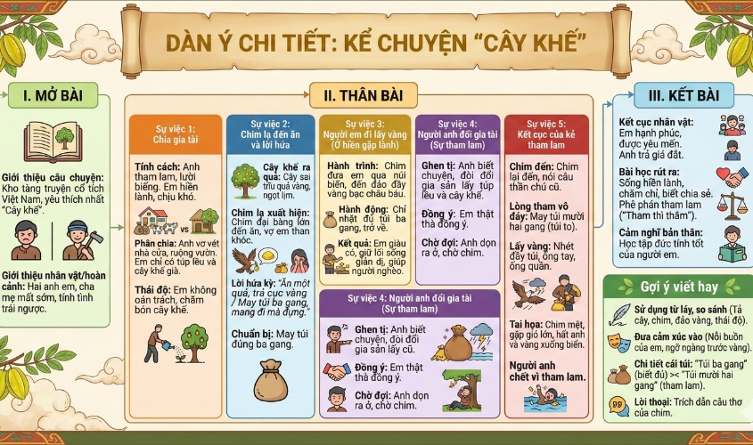 Dàn ý chi tiết bài văn kể lại câu chuyện Cây khế