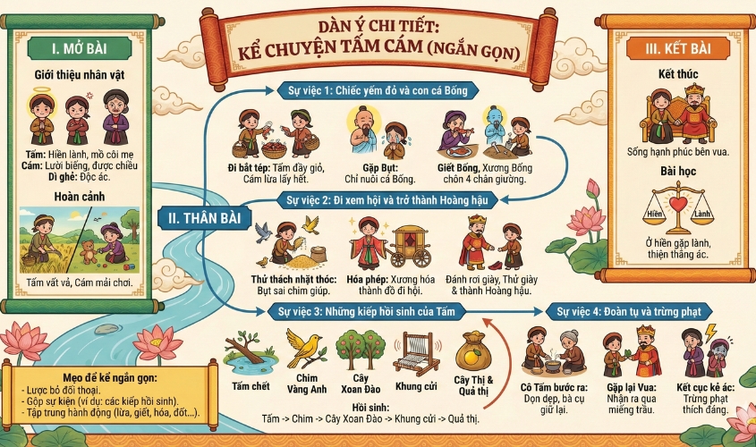 Dàn ý chi tiết bài văn kể lại câu chuyện Tấm Cám ngắn gọn