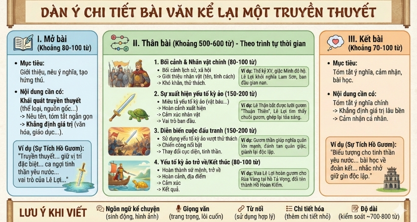 Dàn ý chi tiết bài văn kể lại một truyền thuyết bằng lời kể của em