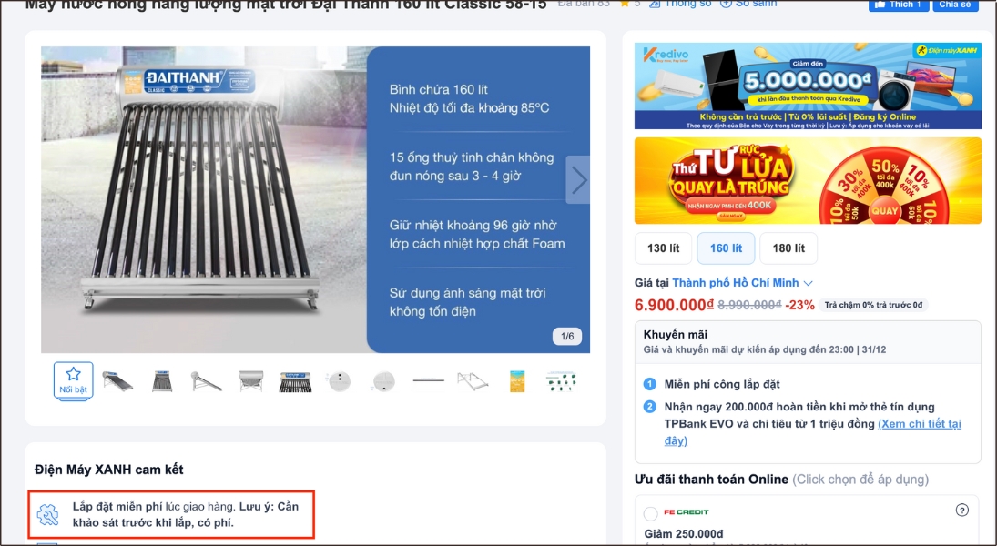 Dịch vụ khảo sát lắp đặt máy nước nóng năng lượng mặt trời tại Điện máy XANH