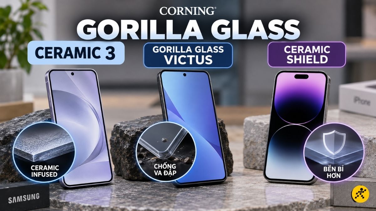 Khác biệt giữa Ceramic 3, Gorilla Glass Victus và Ceramic Shield Khác biệt giữa Ceramic 3, Gorilla Glass Victus và Ceramic Shield