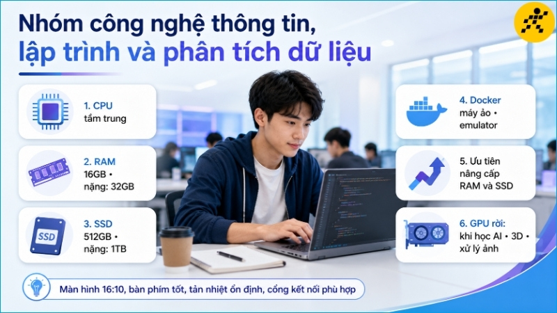 Sinh vi&ecirc;n c&ocirc;ng nghệ th&ocirc;ng tin n&ecirc;n ưu ti&ecirc;n RAM lớn, SSD rộng v&agrave; khả năng n&acirc;ng cấp linh hoạt