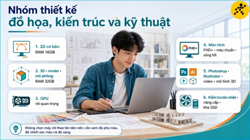 Laptop cho thiết kế v&agrave; kỹ thuật cần m&agrave;n h&igrave;nh chuẩn m&agrave;u, hiệu năng cao v&agrave; tản nhiệt ổn định