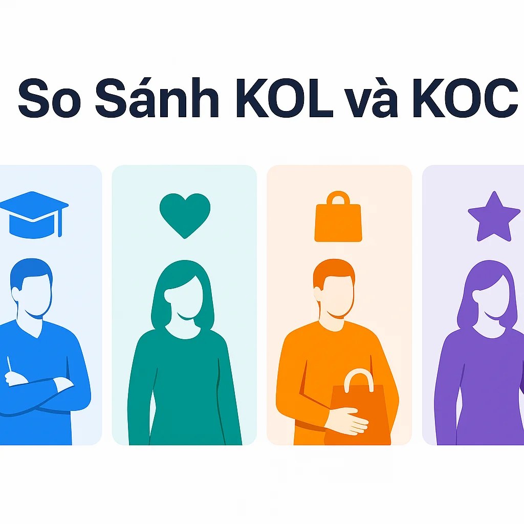 Hình so sánh KOL, KOC, influencer và celebrity theo nguồn uy tín và quy mô