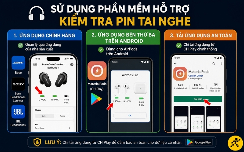 Sử dụng phần mềm hỗ trợ kiểm tra pin tai nghe
