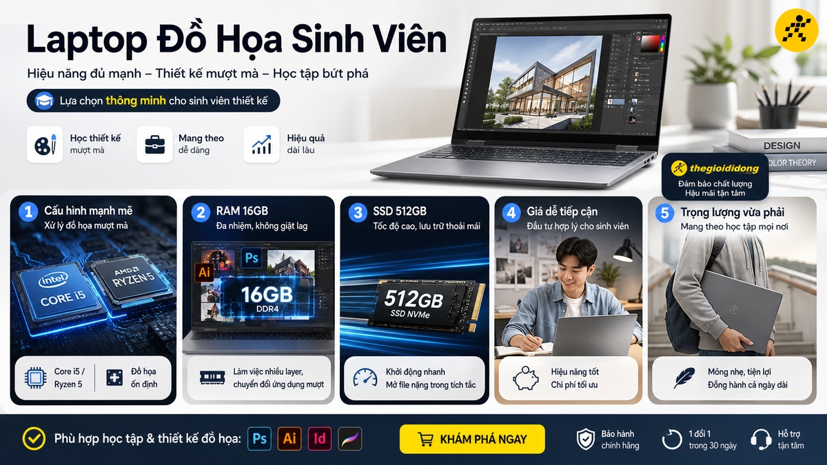 Lựa chọn laptop đồ họa phù hợp cho sinh viên và người mới Laptop đồ họa cho sinh viên và người mới bắt đầu học thiết kế