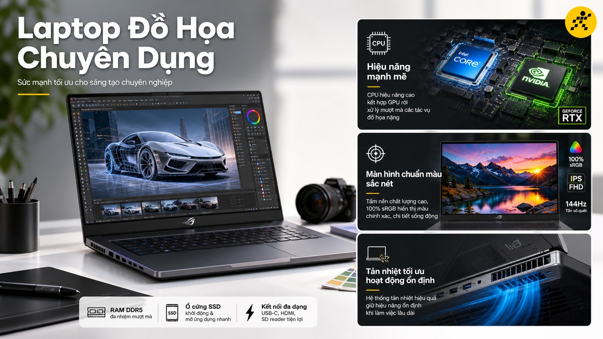 Laptop đồ họa chuyên dụng với cấu hình mạnh mẽ Laptop đồ họa chuyên dụng cho thiết kế và sáng tạo nội dung