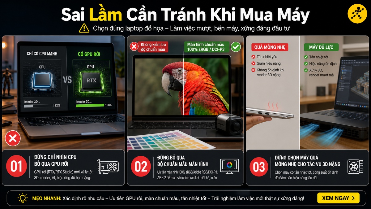 Những sai lầm cần tránh khi chọn mua laptop đồ họa Các sai lầm thường gặp khi chọn mua laptop đồ họa và cách phòng tránh