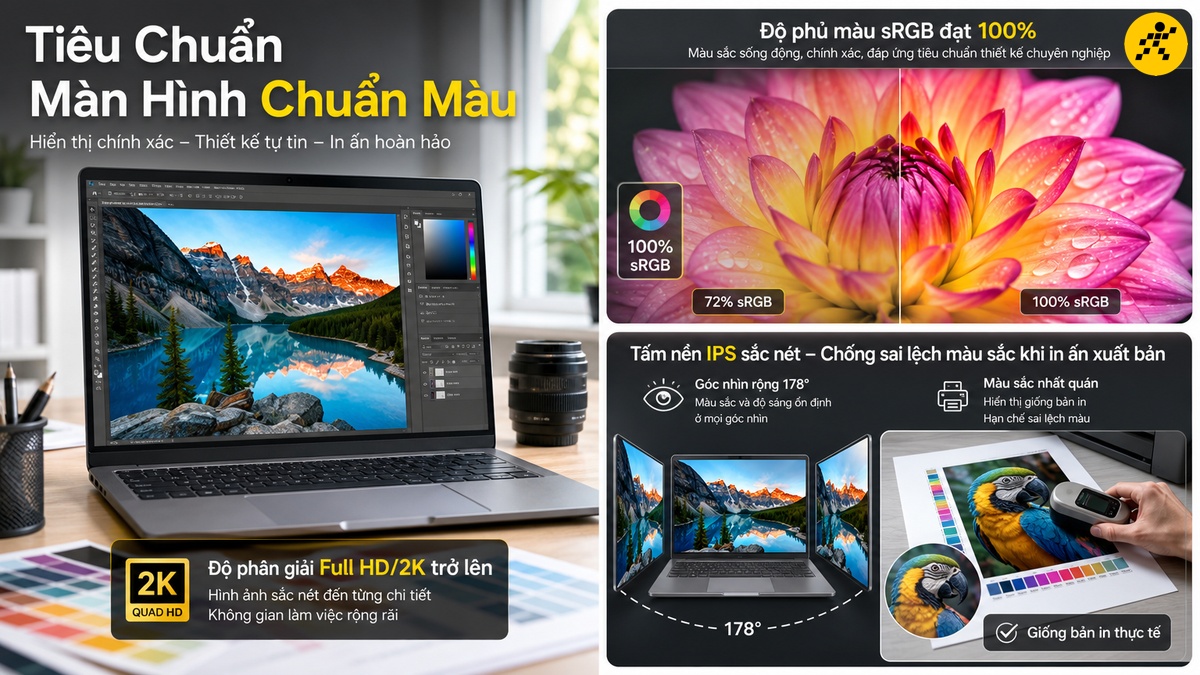 Tiêu chí chọn màn hình chuẩn màu bắt buộc cho dân đồ họa Tiêu chí màn hình chuẩn màu 100% sRGB và tấm nền IPS sắc nét