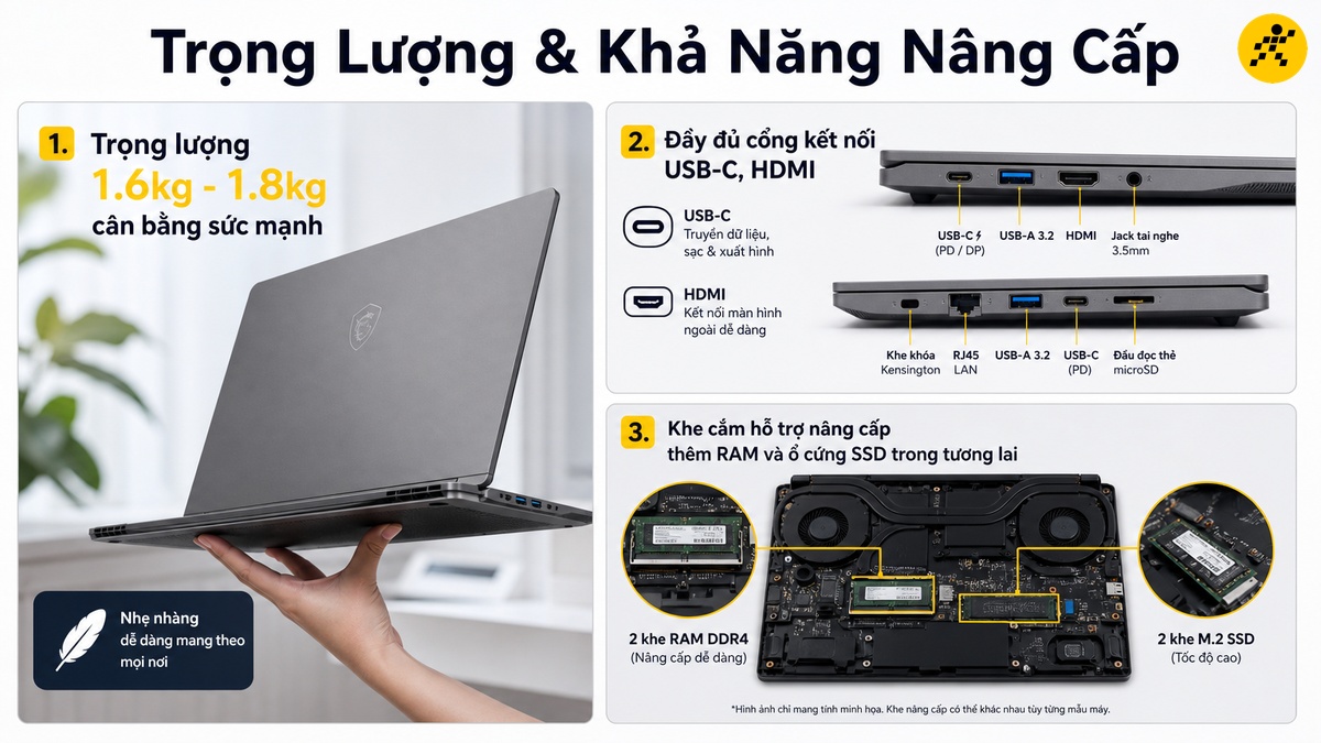 Cân đối trọng lượng cổng ngoại vi và khả năng nâng cấp máy Trọng lượng gọn gàng cổng kết nối đa dạng và khe nâng cấp phần cứng