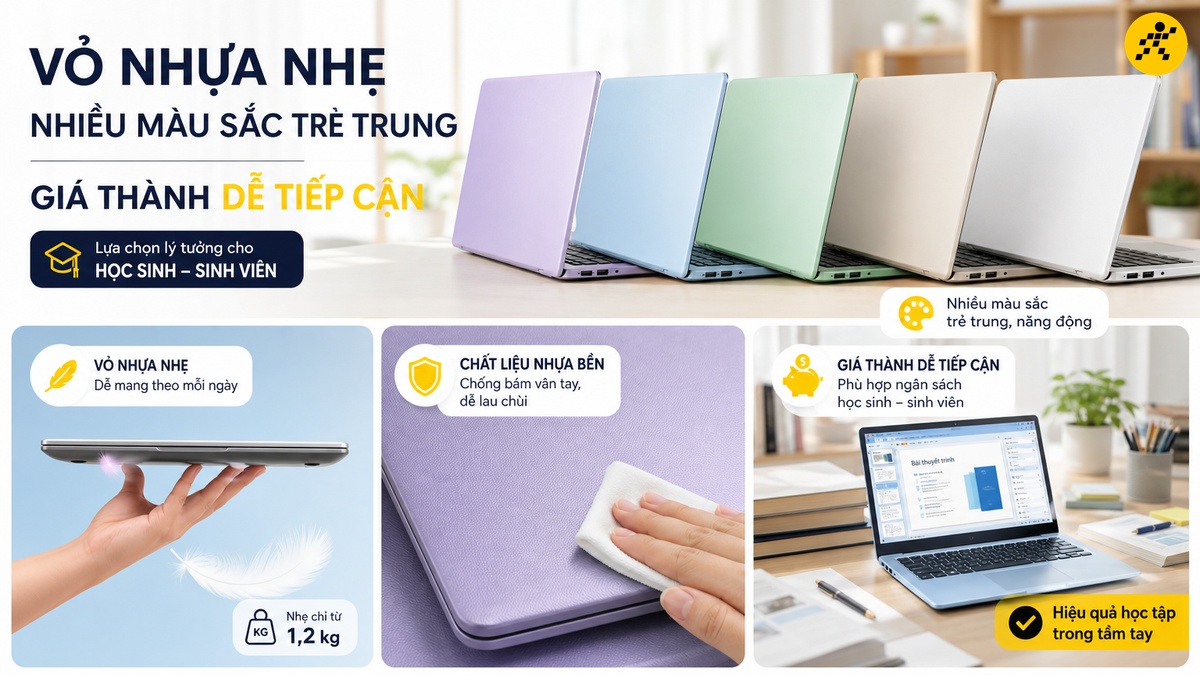 Vỏ nhựa phổ thông Laptop vỏ nhựa phổ thông màu sáng cho phân khúc giá rẻ