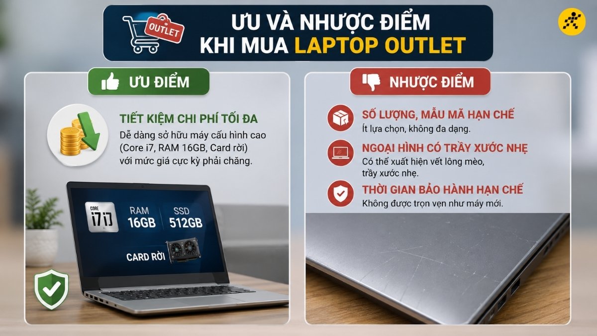 Ưu v&agrave; nhược điểm khi mua laptop Outlet