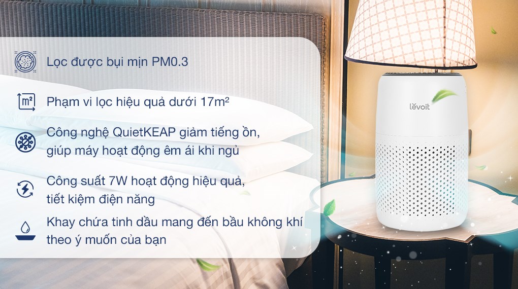 Máy lọc không khí Levoit Core Mini siêu nhỏ gọn, có khay tinh dầu, thích hợp cho phòng nhỏ