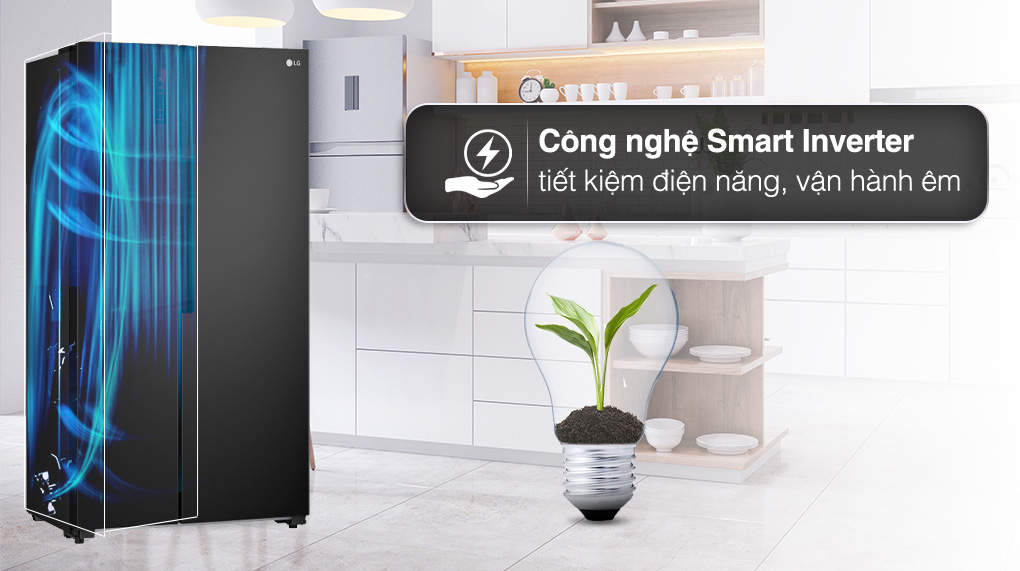 Tủ lạnh Side by Side LG 519 lít GR-B256BL công nghệ Smart Inverter vận hành êm