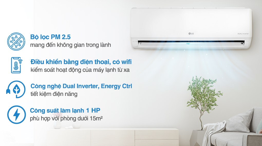 Máy lạnh LG Inverter 1 HP V10WIN1 giúp tiết kiệm 70% điện năng với công nghệ Dual Inverter Máy lạnh LG Inverter 1 HP V10WIN1 giúp tiết kiệm 70% điện năng với công nghệ Dual Inverter