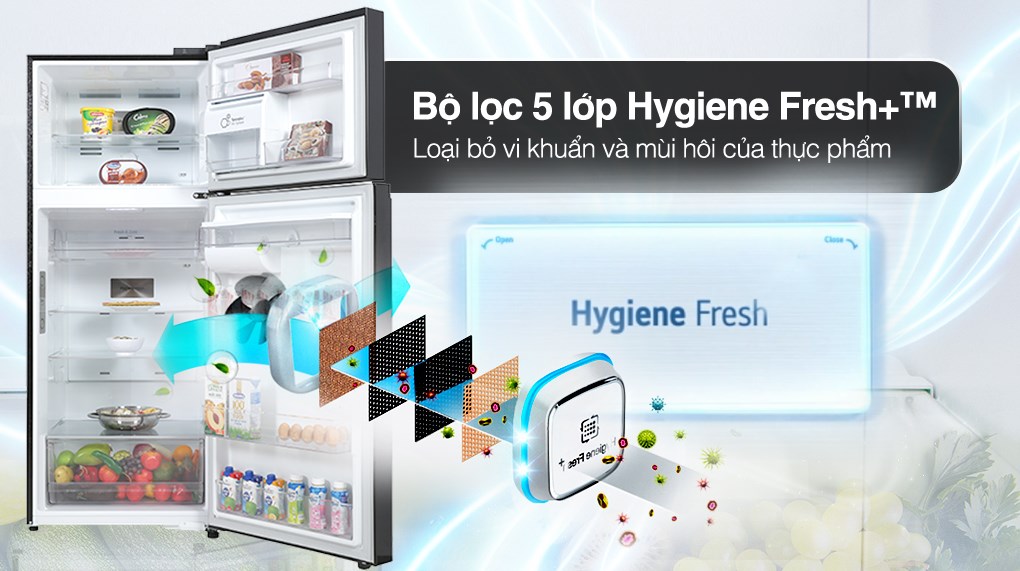 Tủ lạnh LG Ngăn đá trên 394 lít Fresh 0 Zone bộ lọc Hygiene Fresh+ 5 lớp bảo vệ sức khỏe Tủ lạnh LG Ngăn đá trên 394 lít Fresh 0 Zone bộ lọc Hygiene Fresh+ 5 lớp bảo vệ sức khỏe
