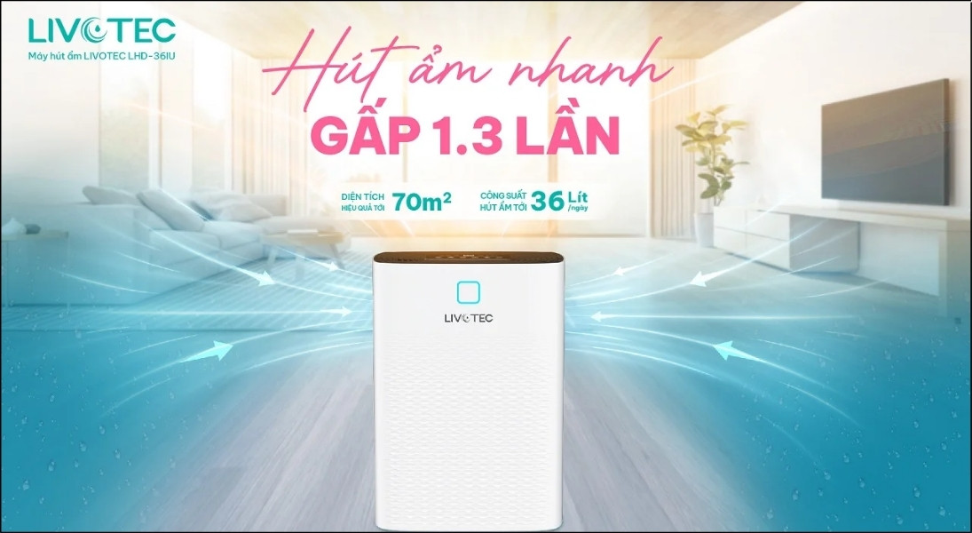 Máy hút ẩm Livotec sở hữu khả năng hút ẩm nhanh gấp 1,3 lần với công suất mạnh mẽ 36L/ngày Máy hút ẩm Livotec sở hữu khả năng hút ẩm nhanh gấp 1,3 lần với công suất mạnh mẽ 36L/ngày