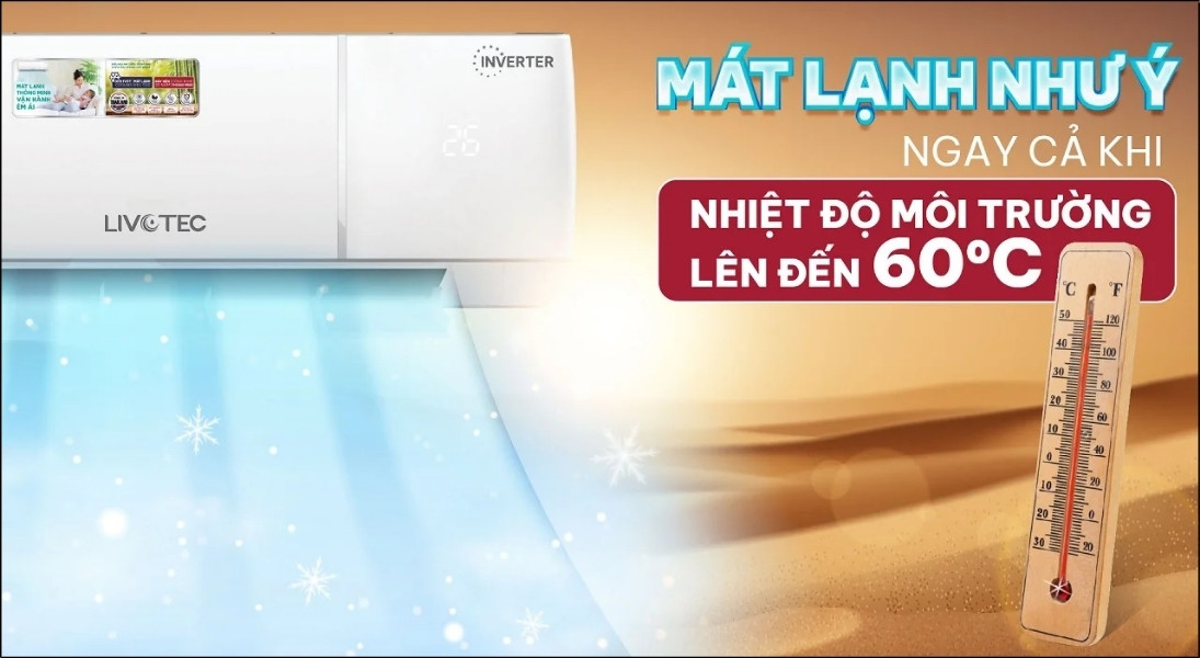Máy lạnh Livotec có khả năng làm lạnh nhanh và tự động điều chỉnh nhiệt độ qua ứng dụng điện thoại Máy lạnh Livotec có khả năng làm lạnh nhanh và tự động điều chỉnh nhiệt độ qua ứng dụng điện thoại